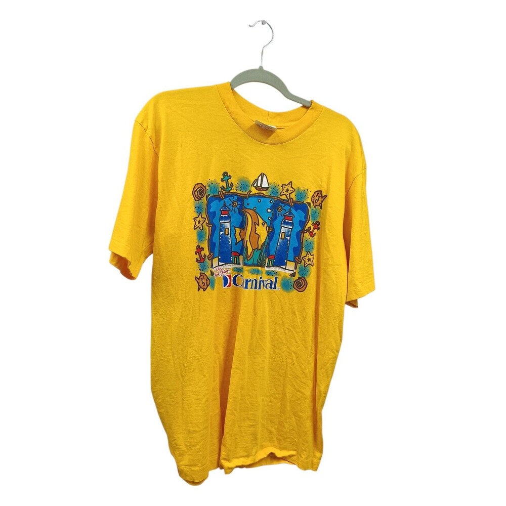 Vintage Carnival "The Fun Ships" Yellow Single Stitch Tee Size XL